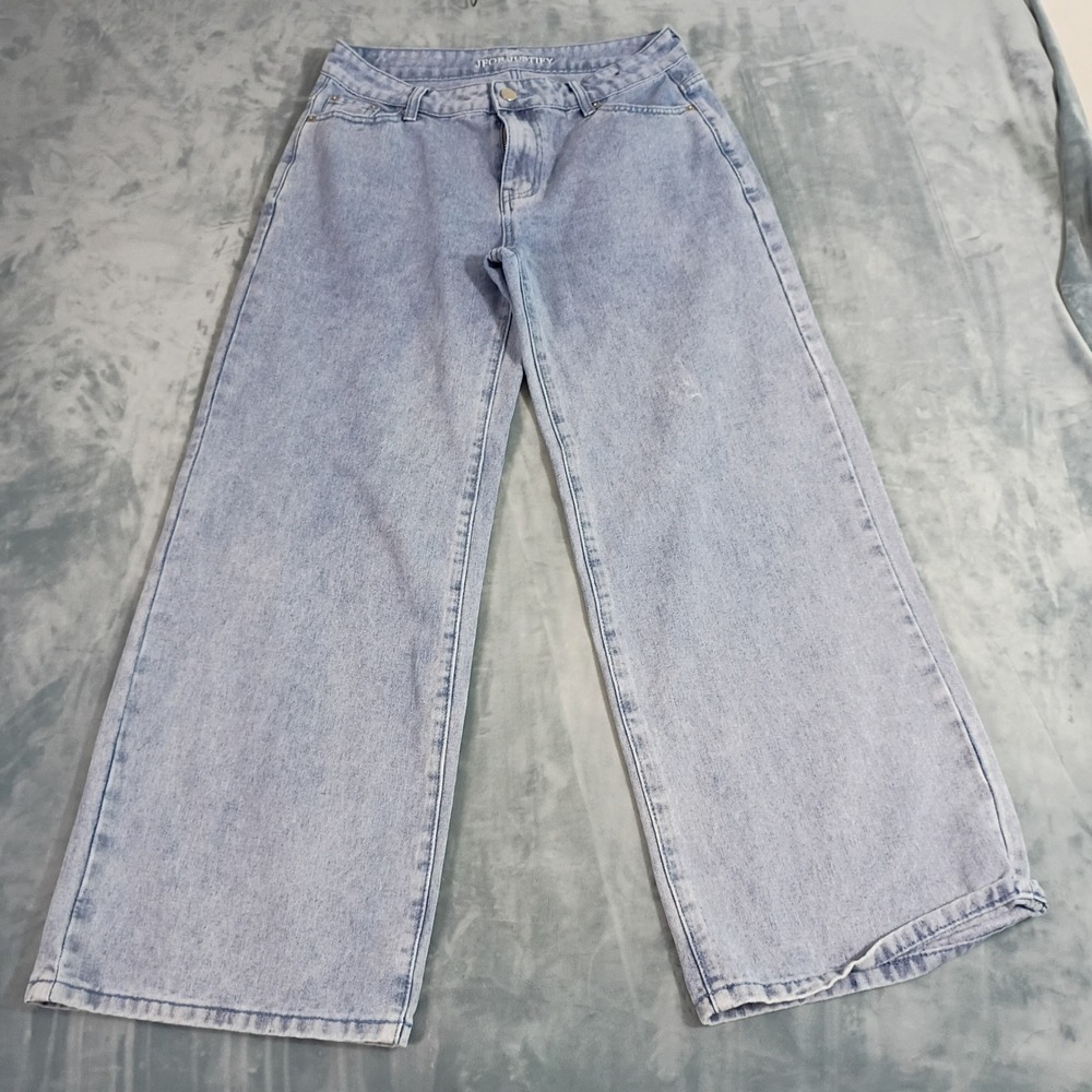 J For Justify Womens Wide Leg Flare Jeans Light Wash Denim High Rise Pants 32